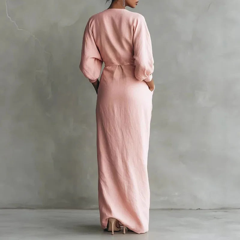 Damen-Wickelmaxikleid mit V-Ausschnitt