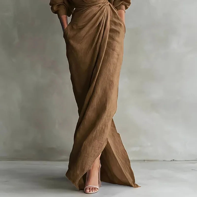 Damen-Wickelmaxikleid mit V-Ausschnitt