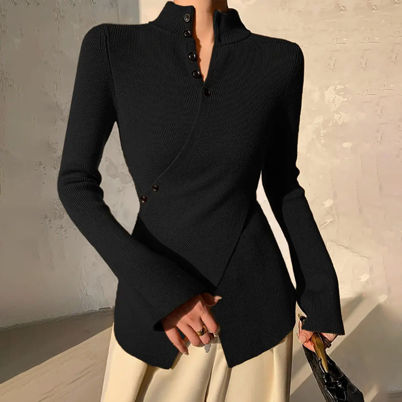 Damen-Wickelpullover mit Stehkragen