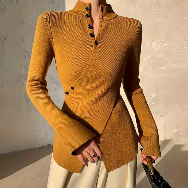 Damen-Wickelpullover mit Stehkragen