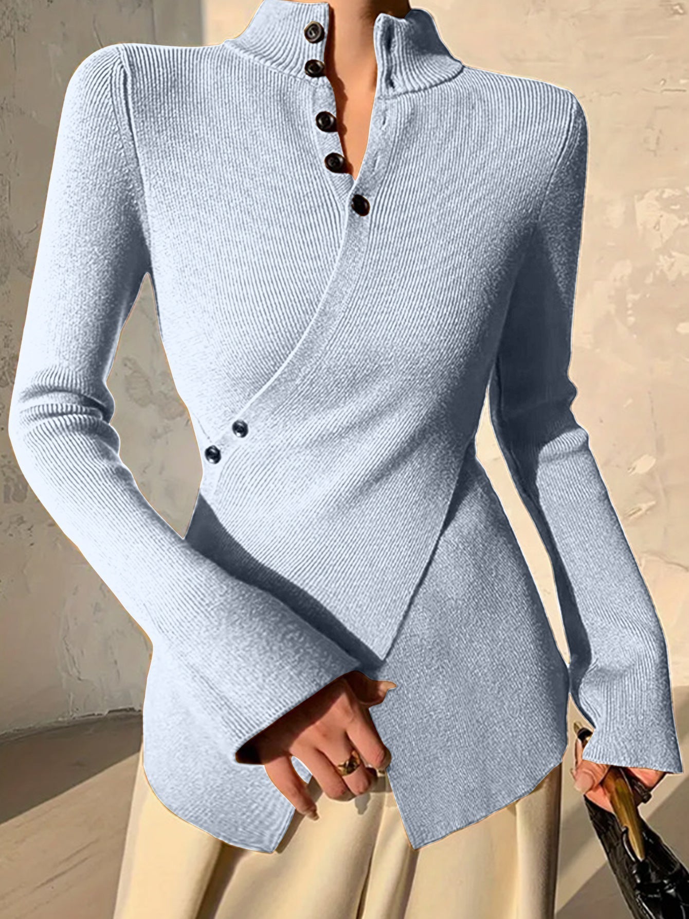 Damen-Wickelpullover mit Stehkragen