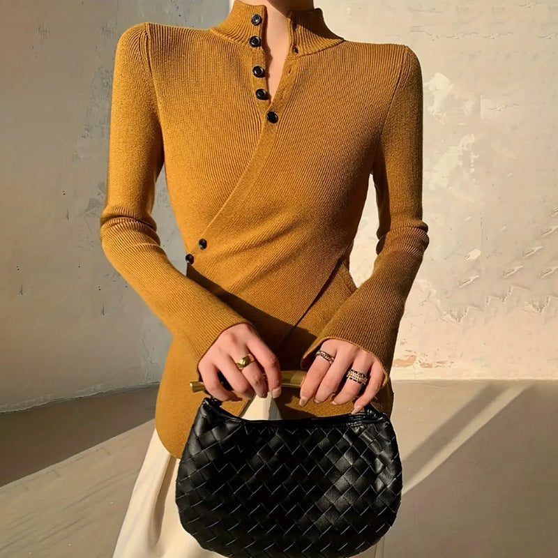 Damen-Wickelpullover mit Stehkragen
