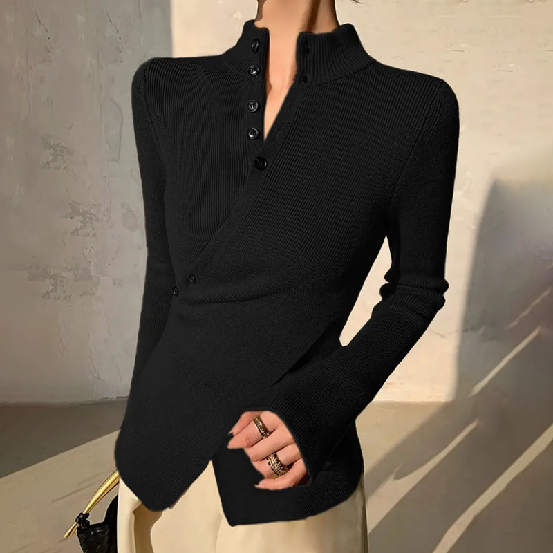 Damen-Wickelpullover mit Stehkragen
