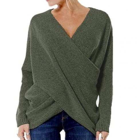 Damen-Wickelpullover mit V-Ausschnitt