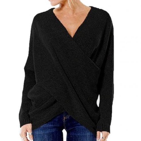 Damen-Wickelpullover mit V-Ausschnitt
