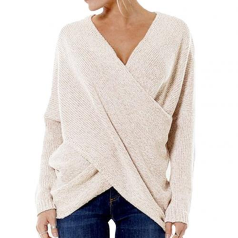 Damen-Wickelpullover mit V-Ausschnitt