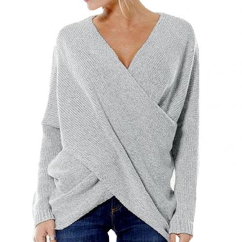 Damen-Wickelpullover mit V-Ausschnitt