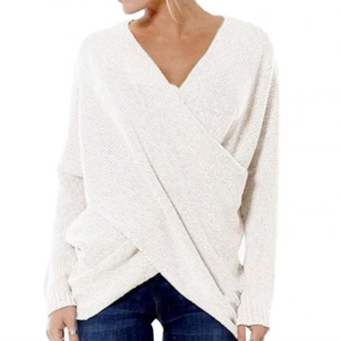 Damen-Wickelpullover mit V-Ausschnitt