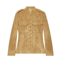 Damen-Wildlederjacke im Military-Stil mit Stehkragen