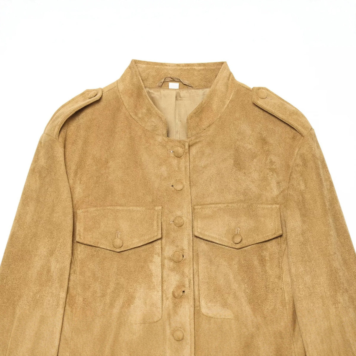 Damen-Wildlederjacke im Military-Stil mit Stehkragen