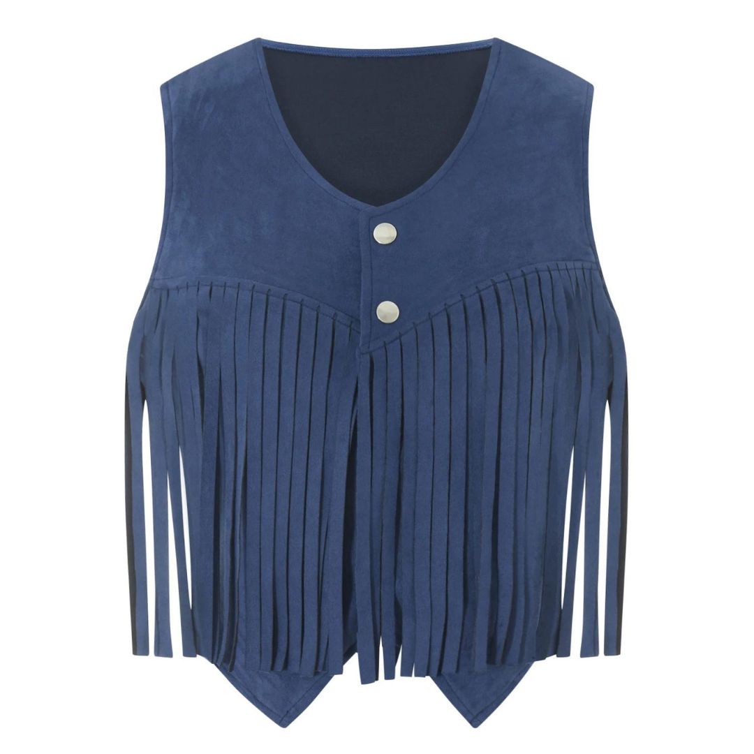 Damen-Wildlederweste – Boho-Weste mit Fransen und Knopfdetails