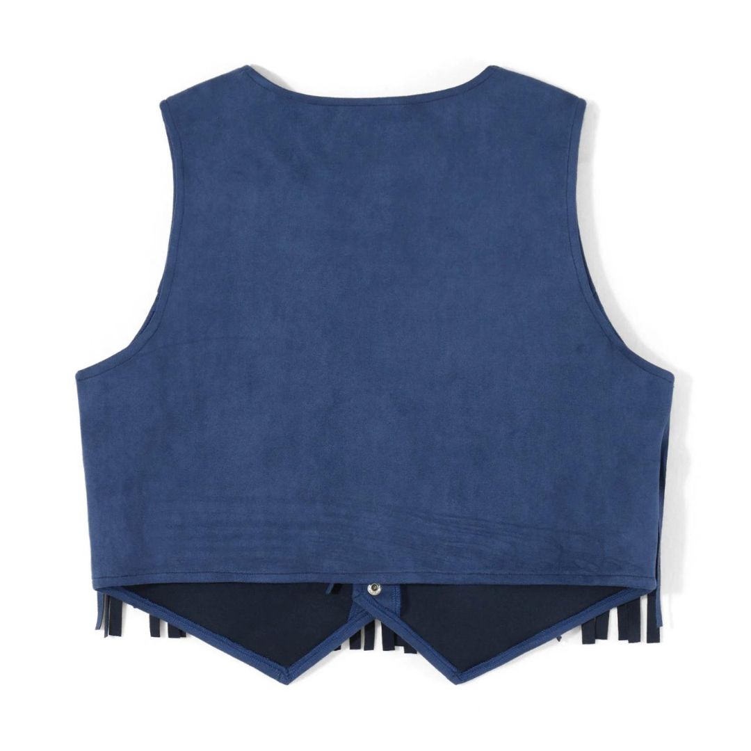 Damen-Wildlederweste – Boho-Weste mit Fransen und Knopfdetails