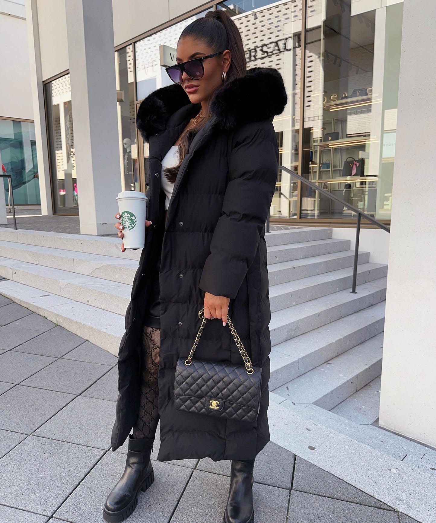 Damen-Winter-Puffer-Mantel mit Gürtel