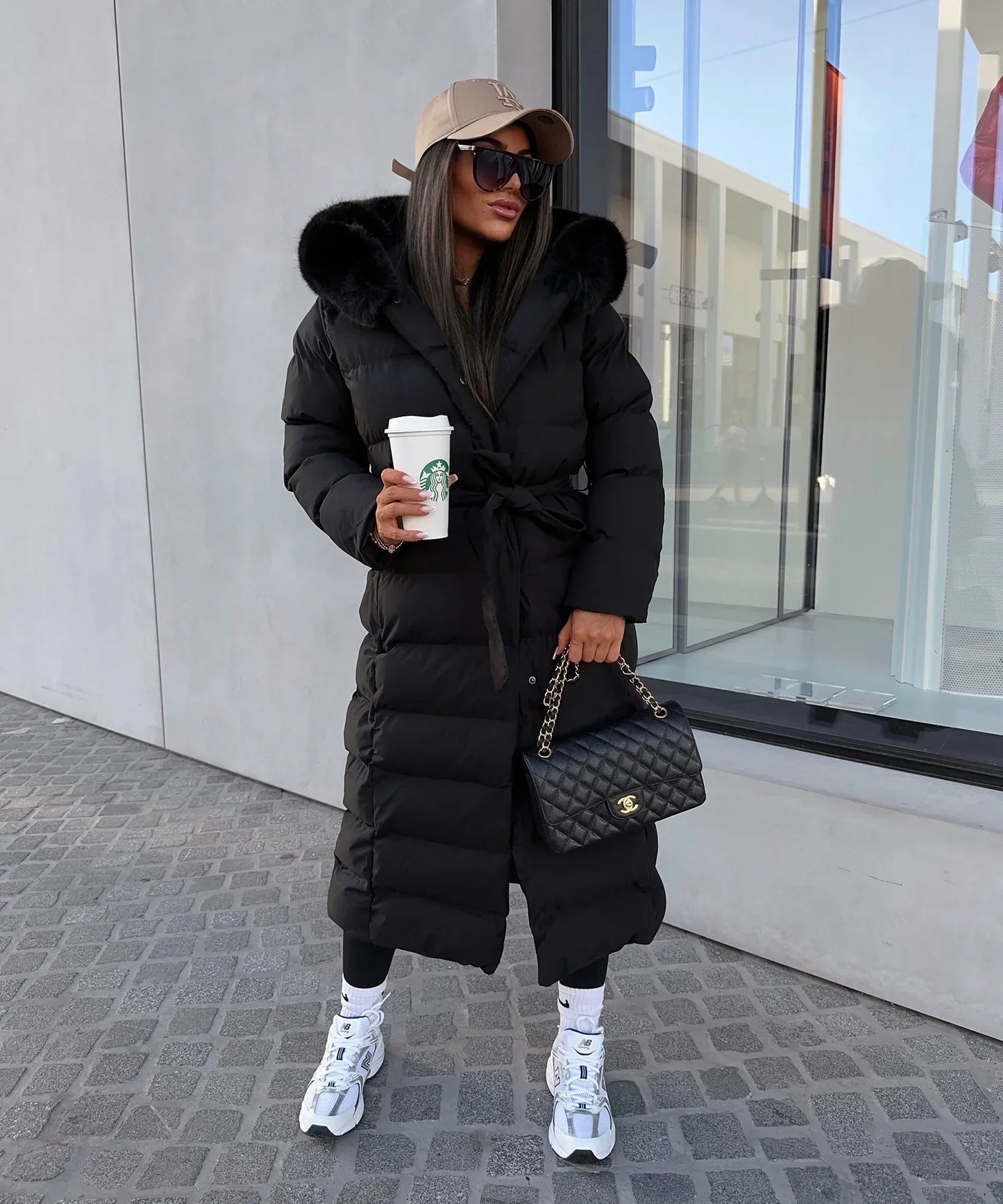 Damen-Winter-Puffer-Mantel mit Gürtel