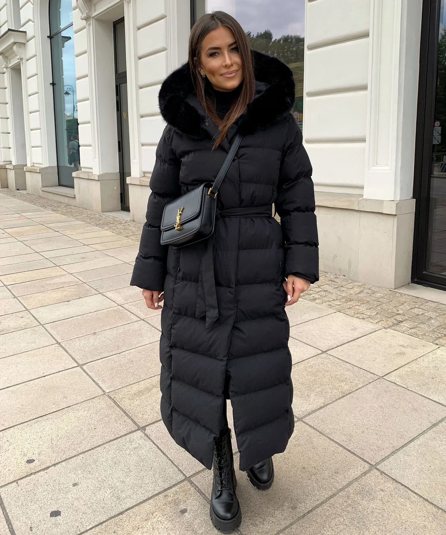 Damen-Winter-Puffer-Mantel mit Gürtel