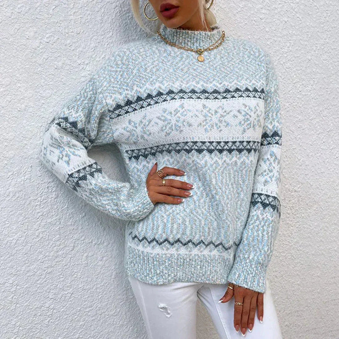 Damen-Winterpullover aus warmem Strick mit Schneeflockenmuster für einen gemütlichen Winter-Look