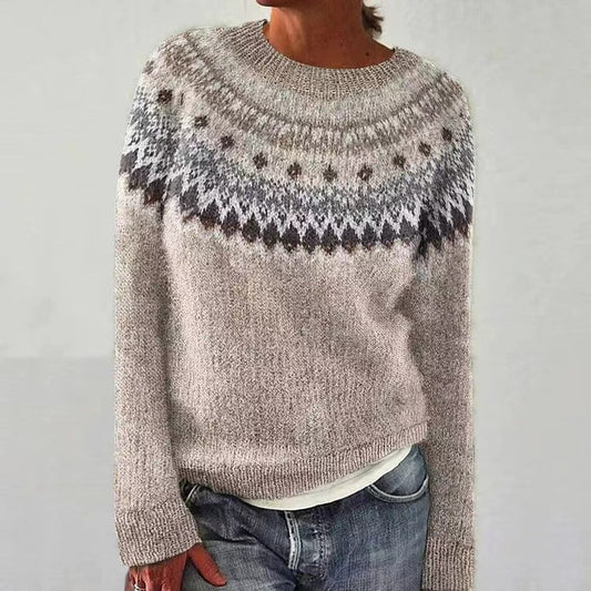Damen-Winterpullover mit Fair-Isle-Muster und Rundhalsausschnitt