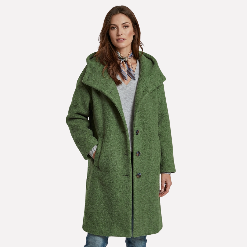 Damen-Wollmantel mit Kapuze im klassischen Design