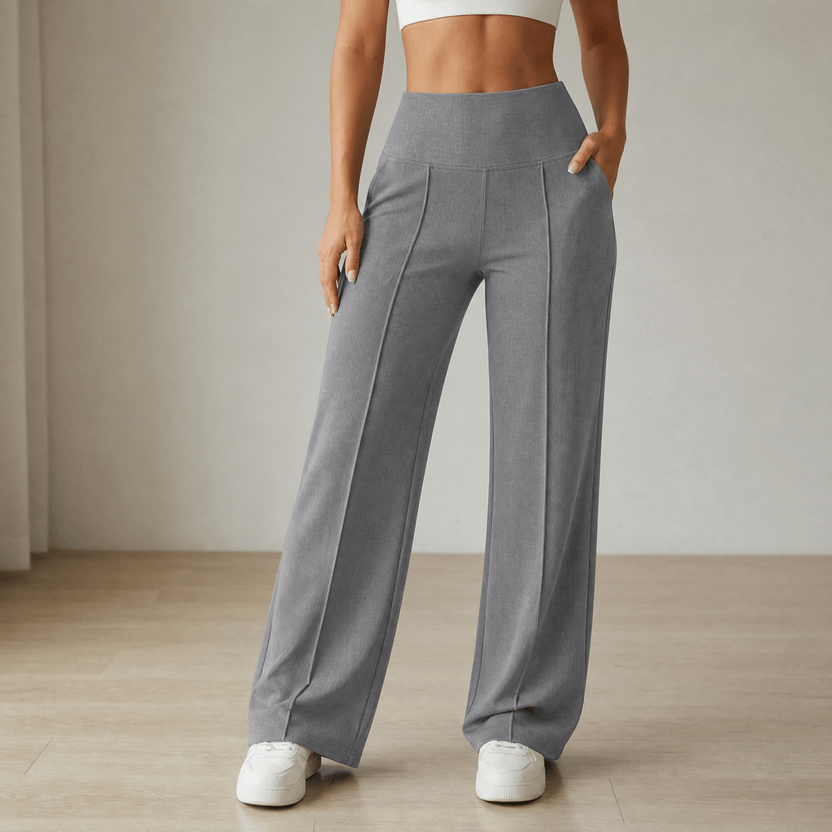 Damen-Yogahose mit weitem Bein und Crossover-Bund