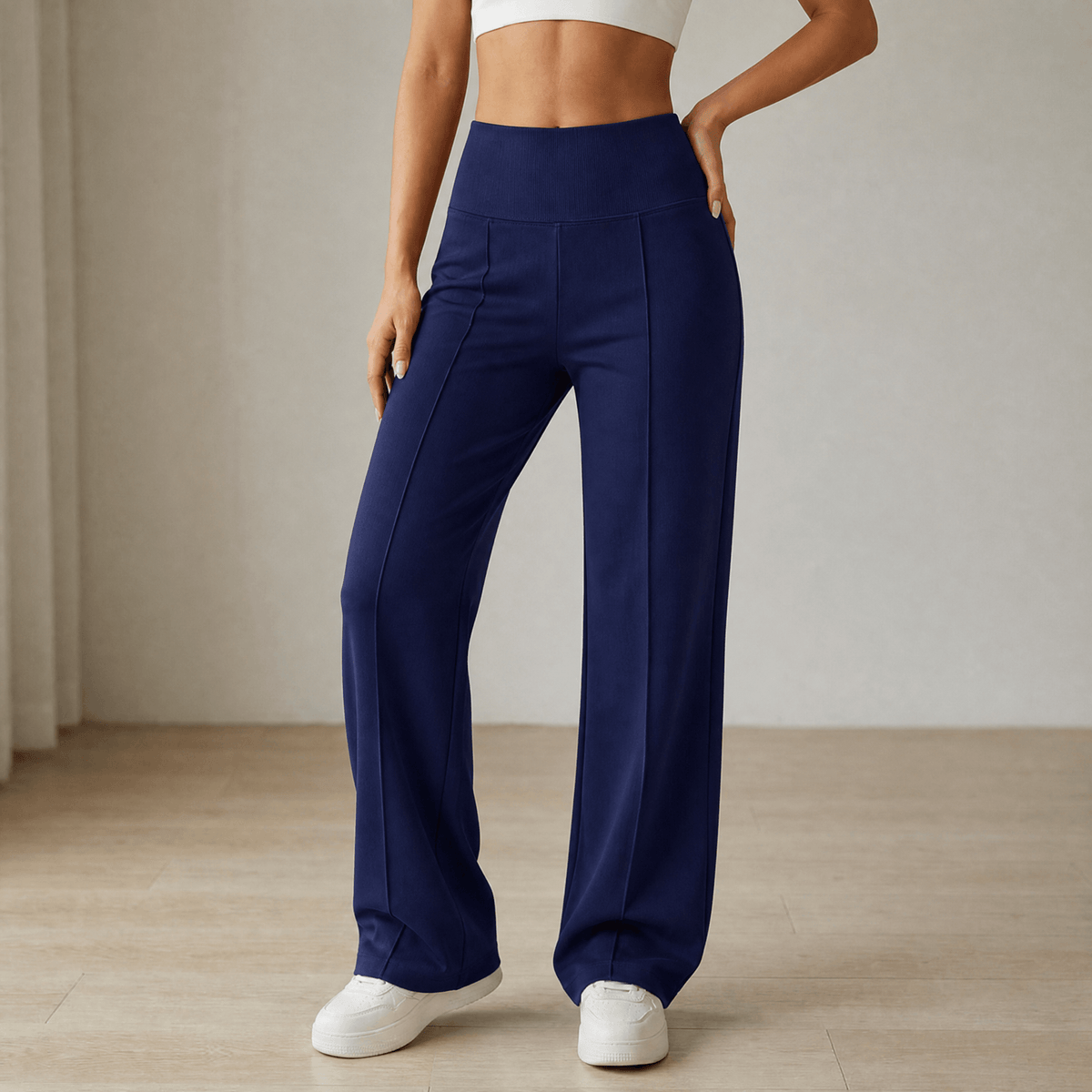 Damen-Yogahose mit weitem Bein und Crossover-Bund