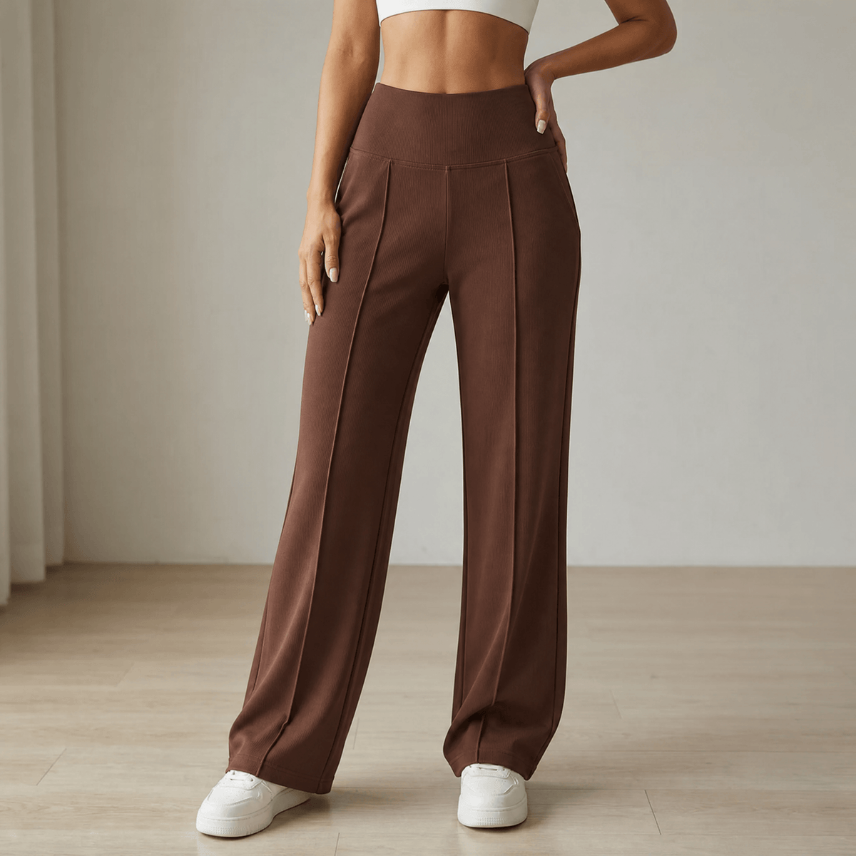Damen-Yogahose mit weitem Bein und Crossover-Bund