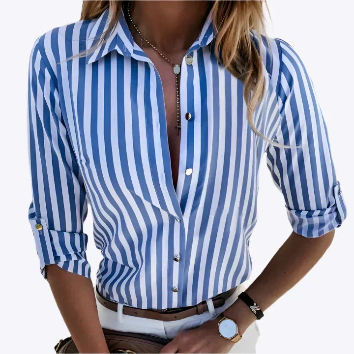 Damenbluse | Klassische gestreifte Bluse mit langen Ärmeln und schmeichelhafter Passform