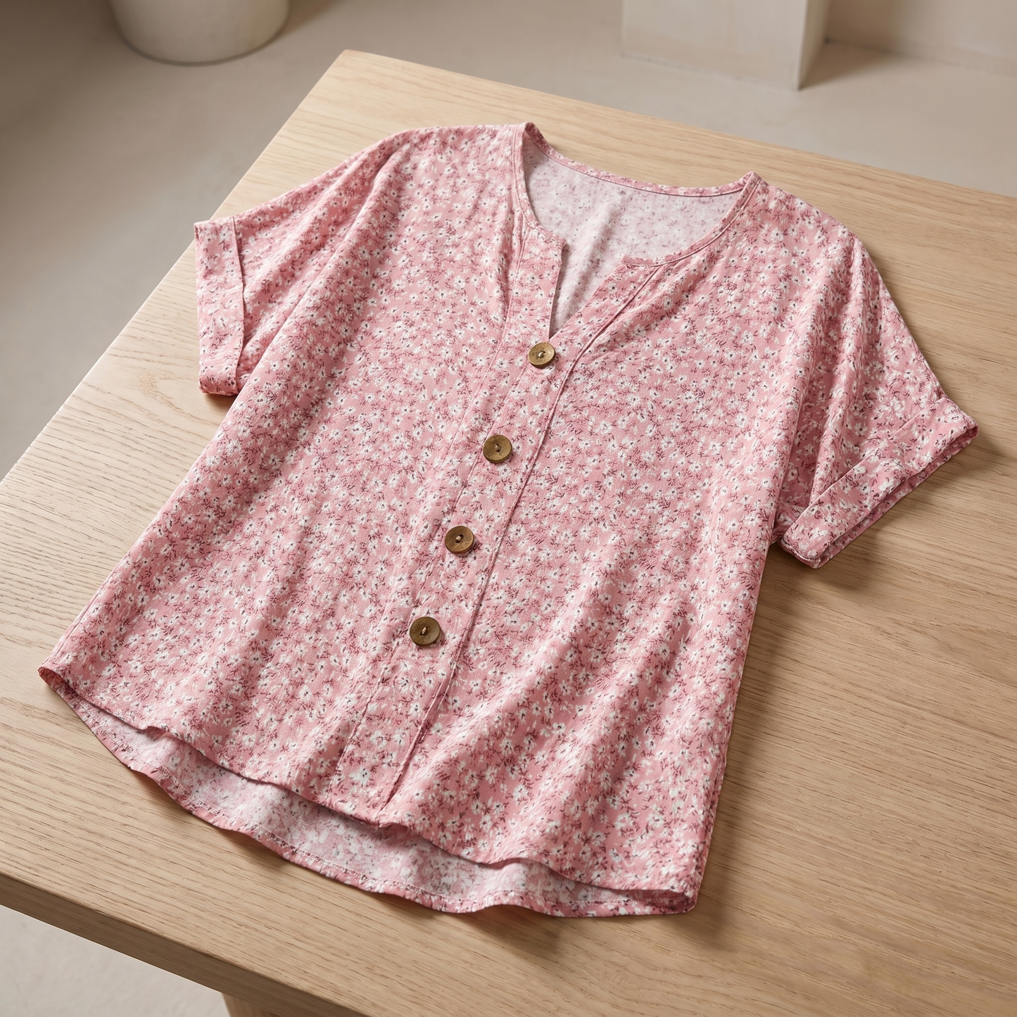 Damenbluse mit Blumenmuster | Leichtes, fließendes Sommer-Top mit Knöpfen