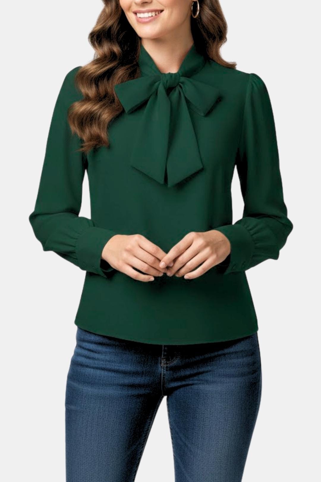 Damenbluse mit Schluppe und langen Ärmeln