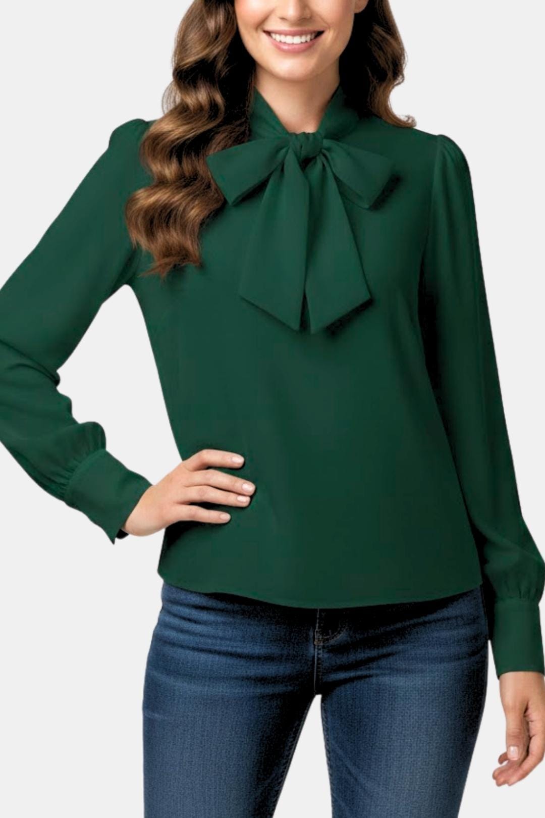 Damenbluse mit Schluppe und langen Ärmeln
