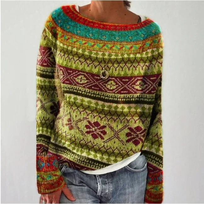 Damenpullover mit Fair-Isle-Muster und Rundhalsausschnitt