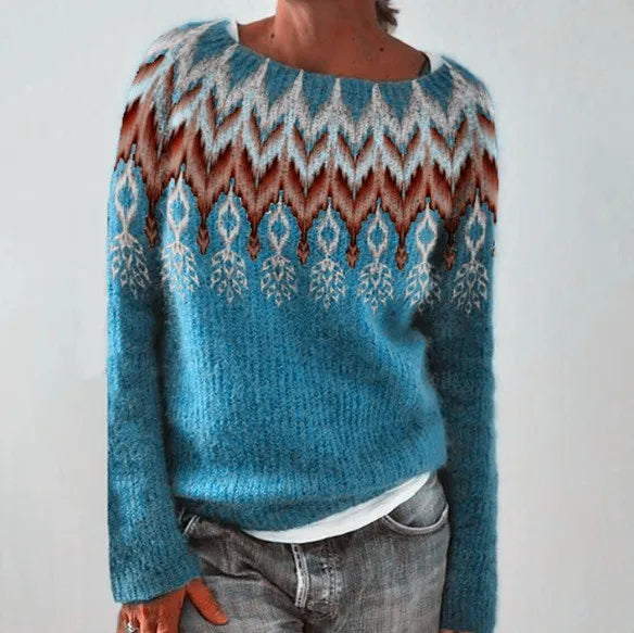 Damenpullover mit Fair-Isle-Muster und Rundhalsausschnitt