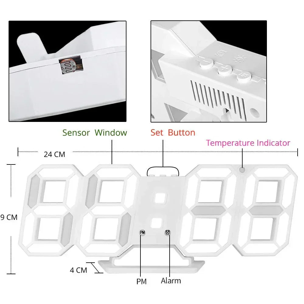 Digitale 3D-LED-Wanduhr – Moderne Anzeige mit dimmbarem Licht