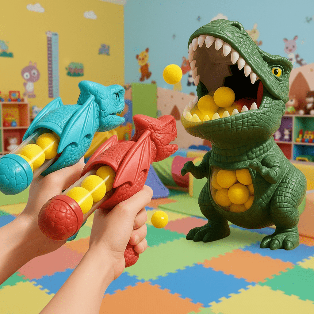 Dinosaurier-Schießspiel für Kinder mit weichen Schaumstoffbällen und Zielscheibe