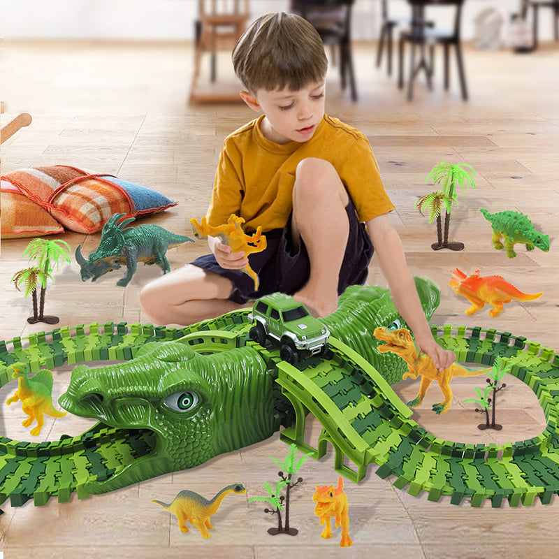 Dinosaurier-Spielzeug-Set – 360°-Abenteuer-Rennbahn mit Licht und Sound