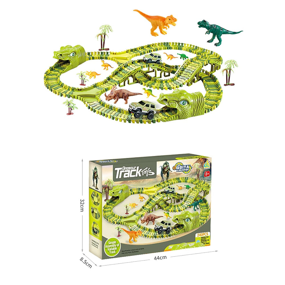 Dinosaurier-Spielzeug-Set – 360°-Abenteuer-Rennbahn mit Licht und Sound