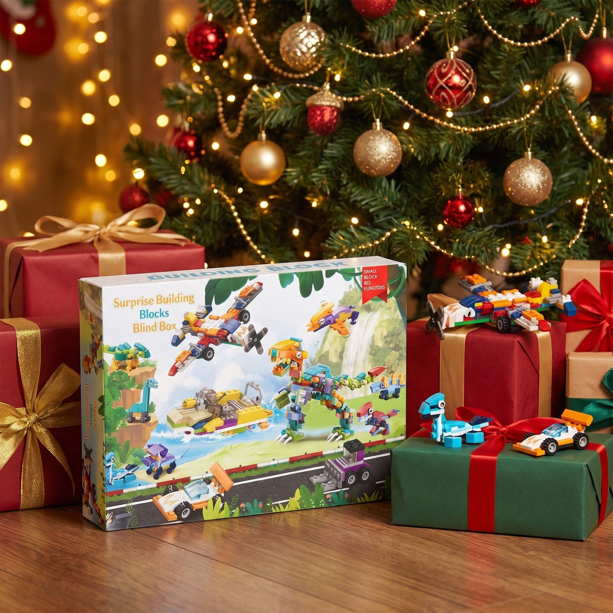 Dinosaurier- und Fahrzeug-Adventskalender, 24 Mini-Modelle mit großem T. rex