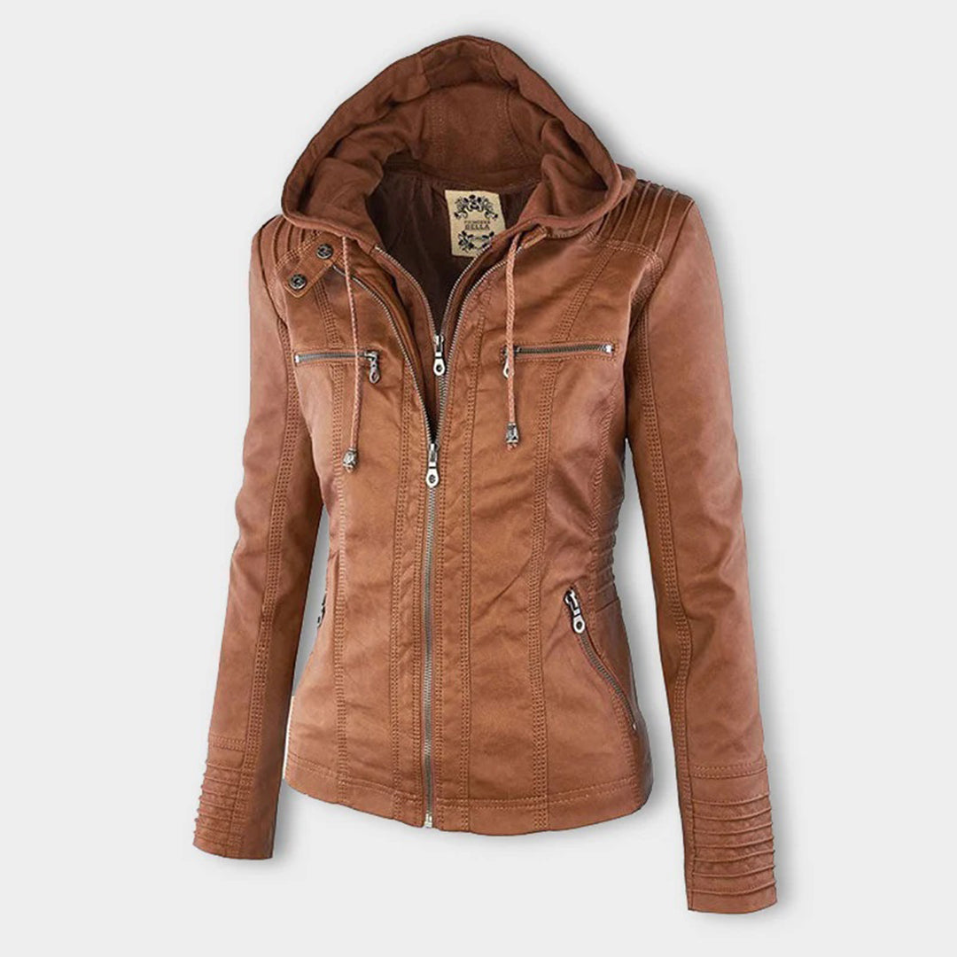 Doppelt gefütterte Lederjacke mit Kapuze – warme und stilvolle Damenjacke