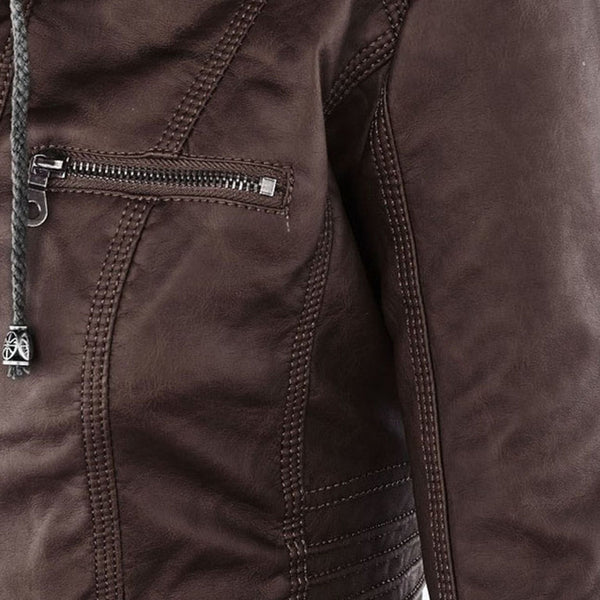 Doppelt gefütterte Lederjacke mit Kapuze – warme und stilvolle Damenjacke