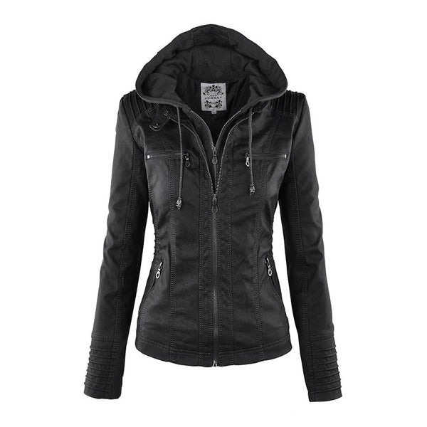 Doppelt gefütterte Lederjacke mit Kapuze – warme und stilvolle Damenjacke