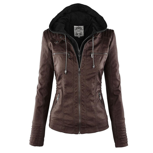 Doppelt gefütterte Lederjacke mit Kapuze – warme und stilvolle Damenjacke