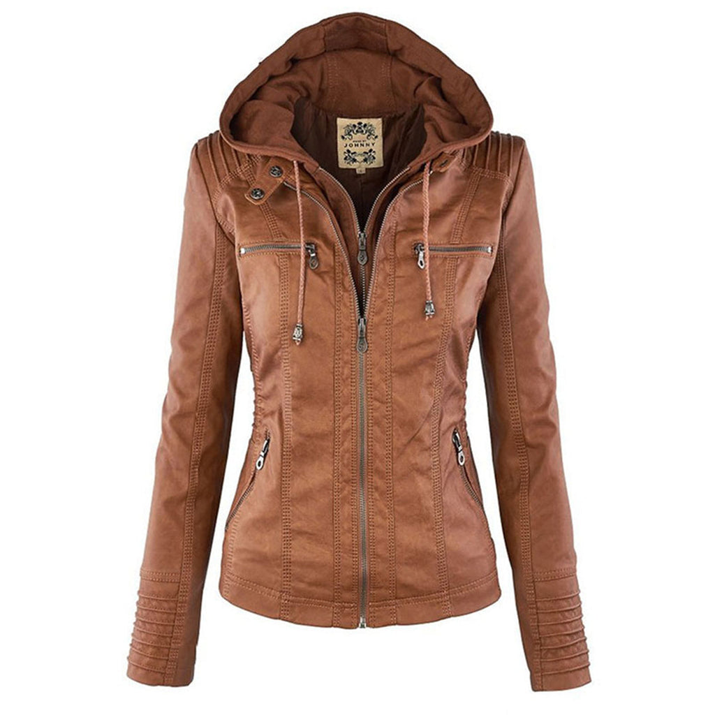 Doppelt gefütterte Lederjacke mit Kapuze – warme und stilvolle Damenjacke