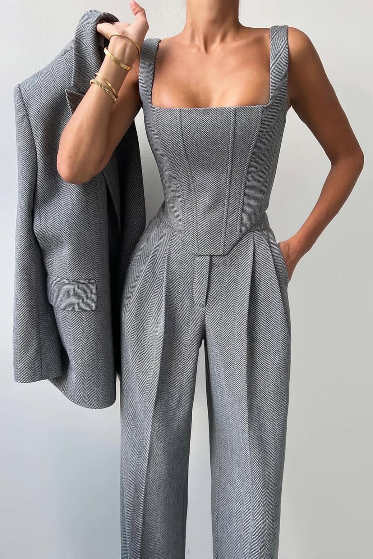 Dreiteiliges Set mit zweireihigem Blazer