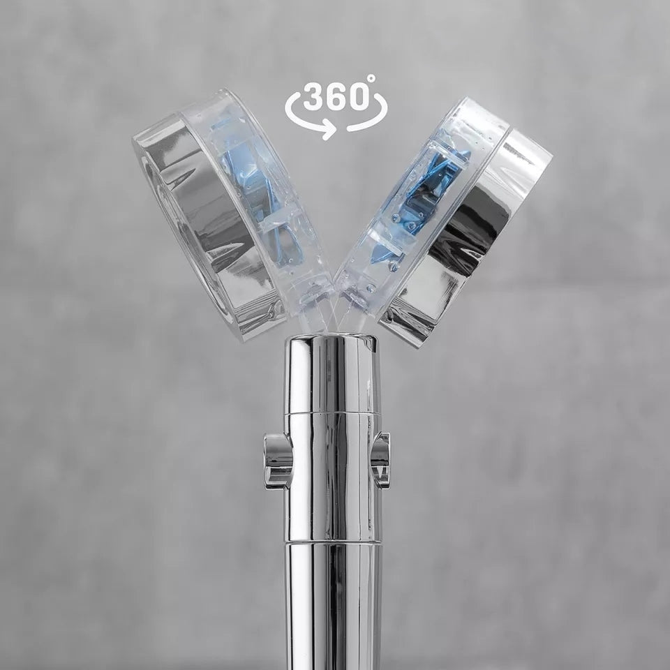 Duschkopf aus Metall mit Mikrodüsen, 360° drehbar, Ein-/Ausschalter, druckerhöhend und wassersparend