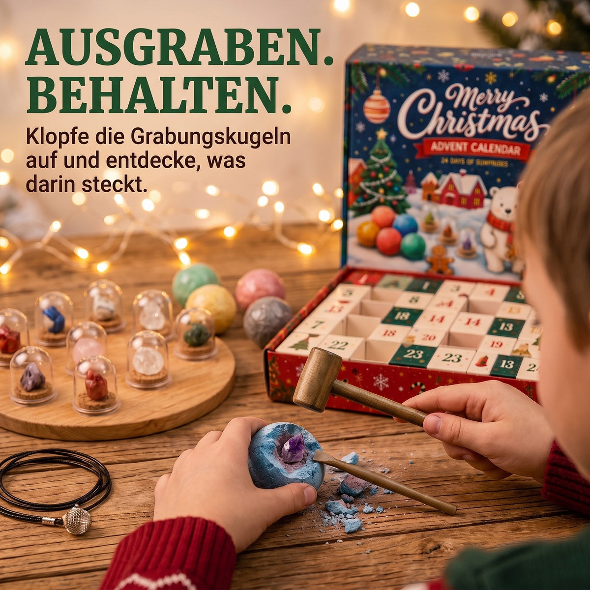 Edelstein-Ausgrabungs-Adventskalender für Kinder, 24 Tage voller verborgener Schätze