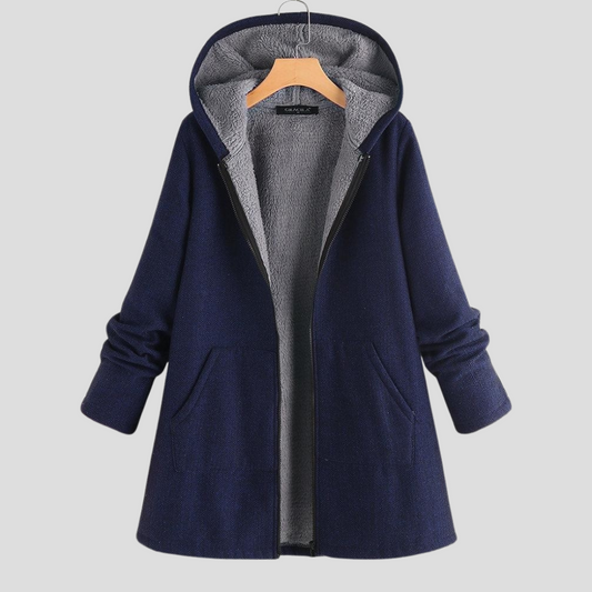Einfarbiger Fleece-Mantel mit Kapuze für Damen
