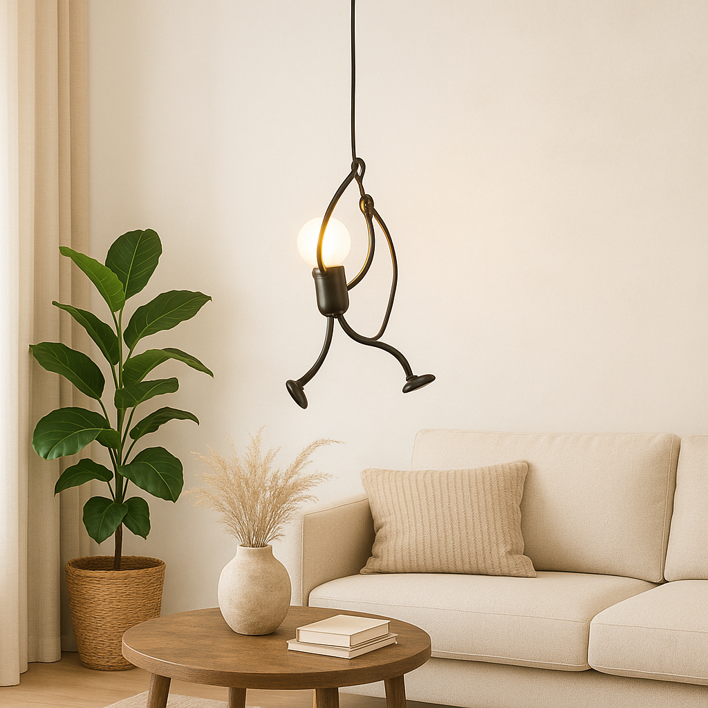 Einzigartige Wandlampe: Skulptur eines kletternden Mannes im Industrial-Design, skandinavische Wandbeleuchtung