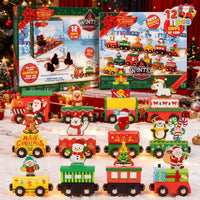 Eisenbahn-Adventskalender mit 12 magnetisch verbindbaren Fahrzeugen mit Friktionsantrieb