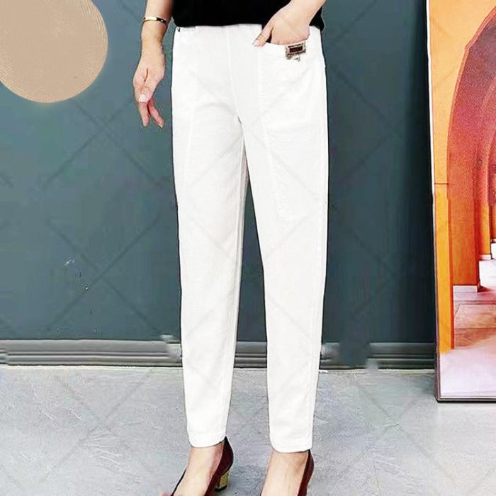 Elegante Damen-Baumwollhose – bequeme Freizeithose mit elastischem Bund