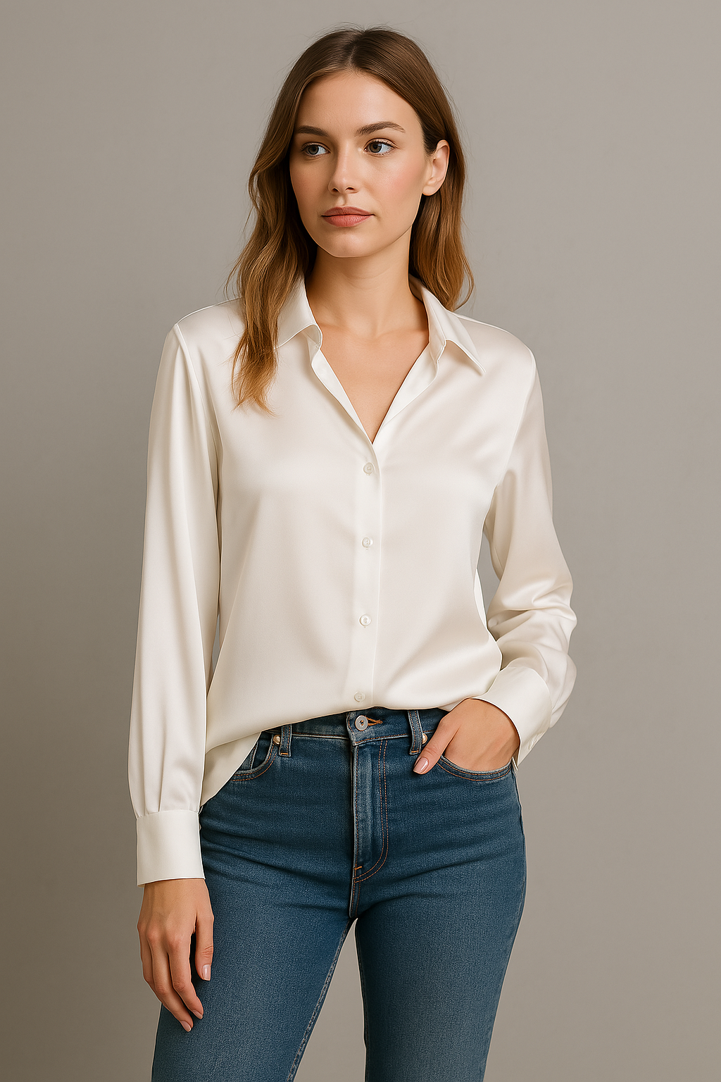 Elegante, luxuriöse und vielseitige Seidenbluse für Damen – Perfekt für den Herbst