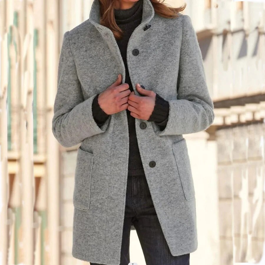 Eleganter Damen-Wollmantel für den Winter mit Knopfverschluss